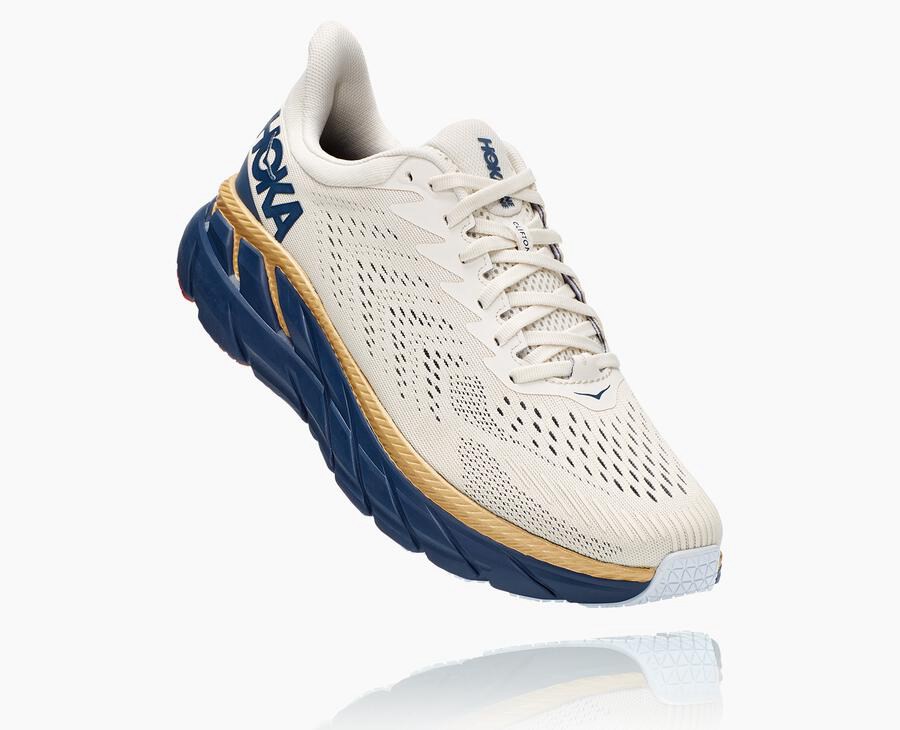 Hoka Australia One One Clifton 7 - Mens Running Shoes White/Blue - CNJXO-4108